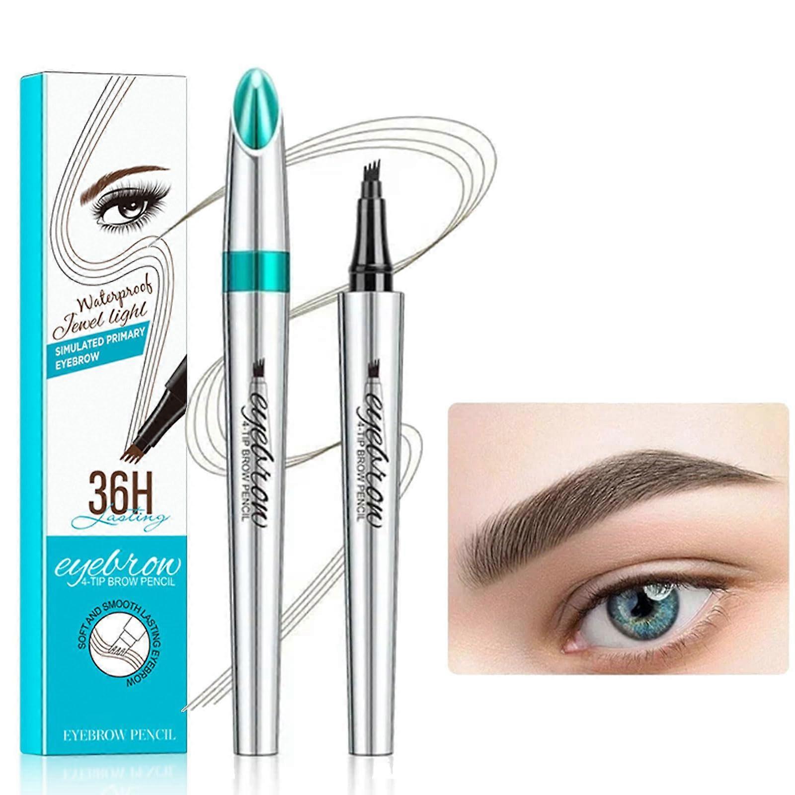 Waterproof 4Tip Microblading Eyebrow Pencil Dark Brown, LongLasting Smudgeproof Natural Finish