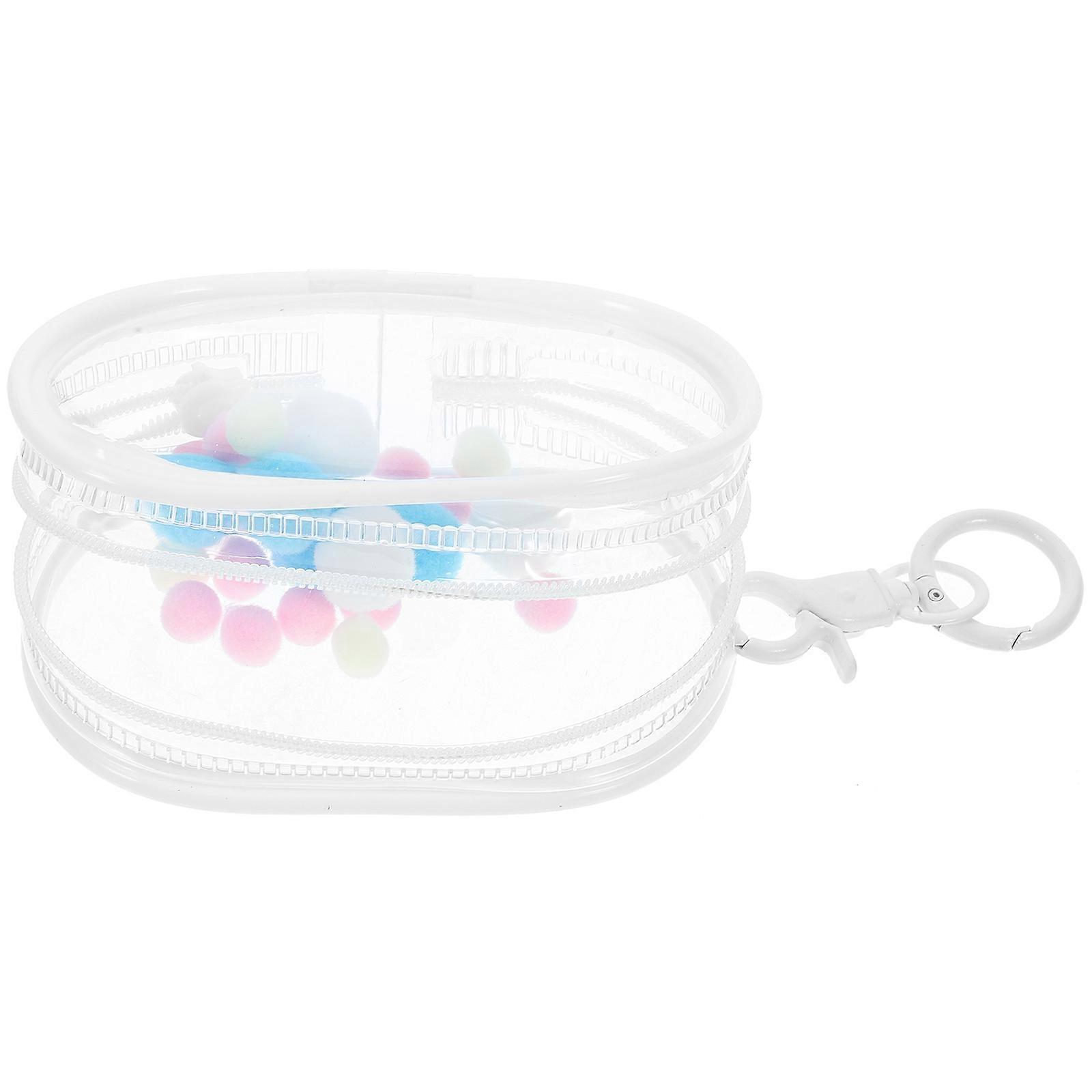 Mini Doll Display Case Keychain for Storage 2Sets Clear with Pompom Ball