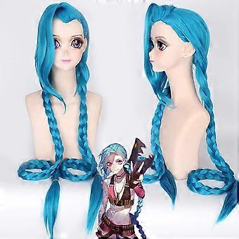 Cosplay Wig Blue Double Ponytail Braids 120cm Synthetic Hair for Women Halloween Party
