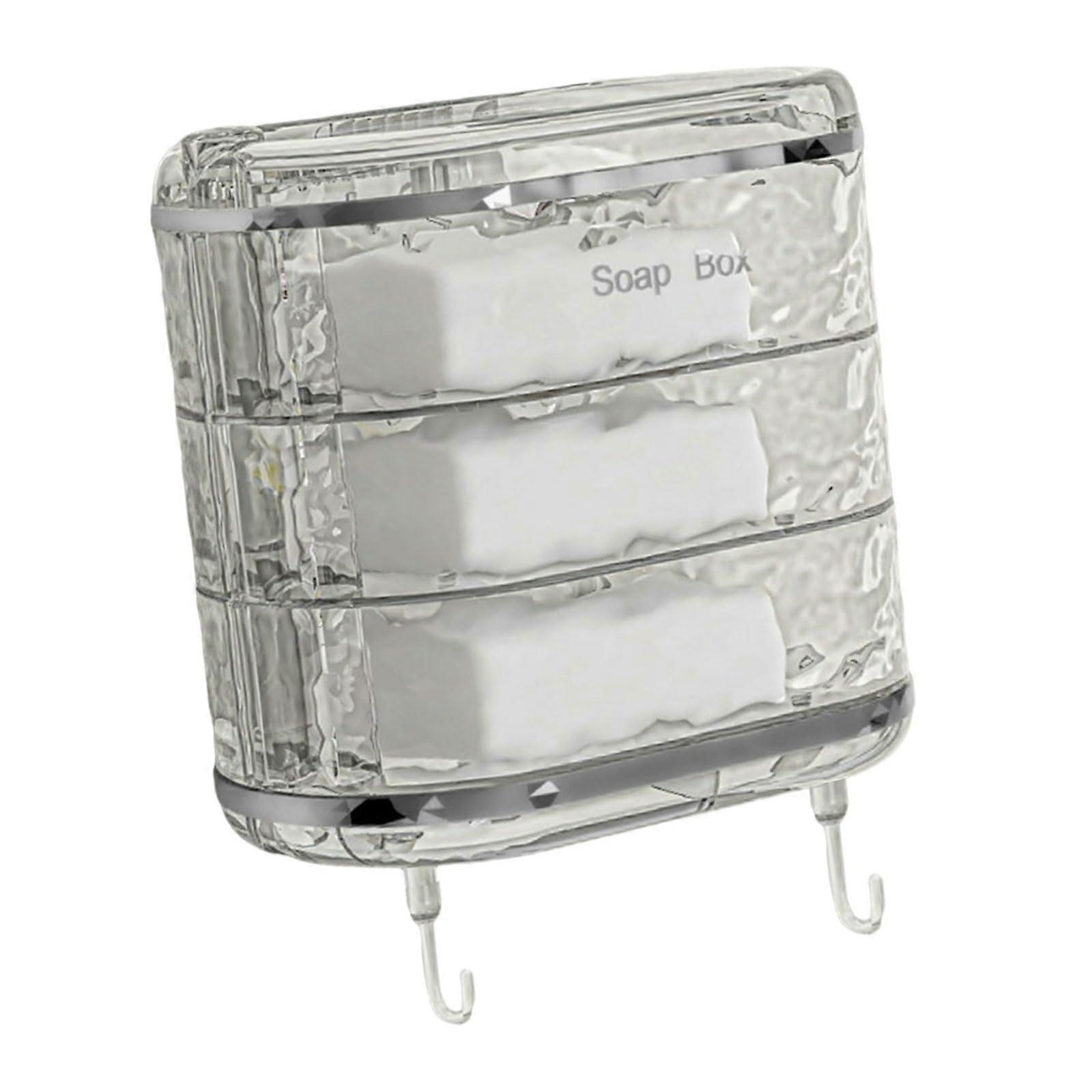 Rustproof Adhesive Soap Dish and Sponge Holder with Hooks for Bathroom or Kitchen Storage