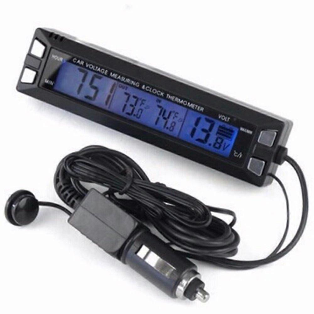 3 in 1 Car Digital Clock Thermometer Voltmeter with Dual Temperature and RealTime Voltage Display