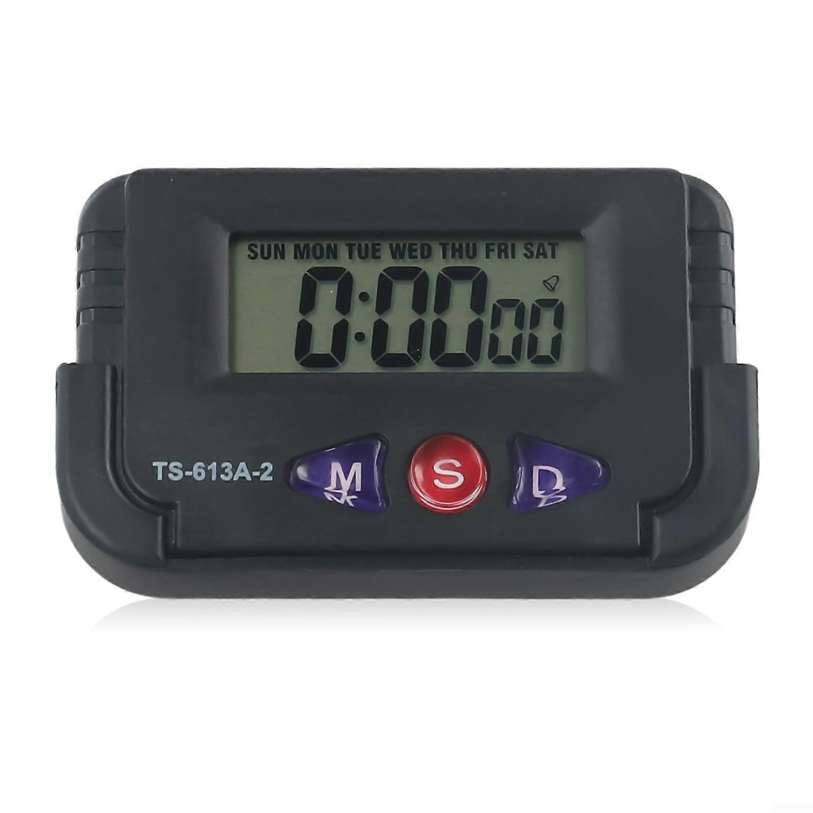LED Car Clock with Clear LCD Display, Compact Dashboard Digital Clock, Easy Install, Black