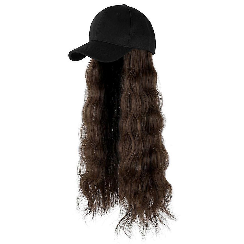 Women's Water Wave Long Curly Wig Hat with Adjustable Cap and Natural Soft Texture