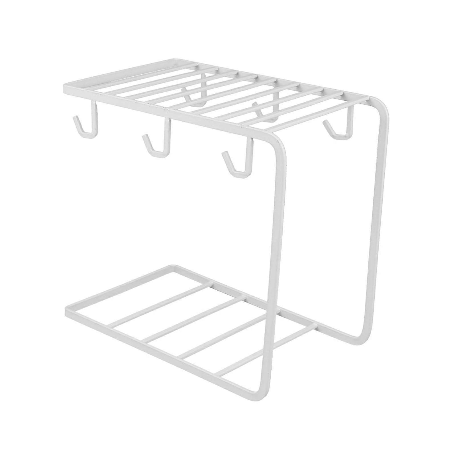 Coffee Mug Holder White Iron Upside Down Drying Rack for Kitchen Counter Space Saving Storage