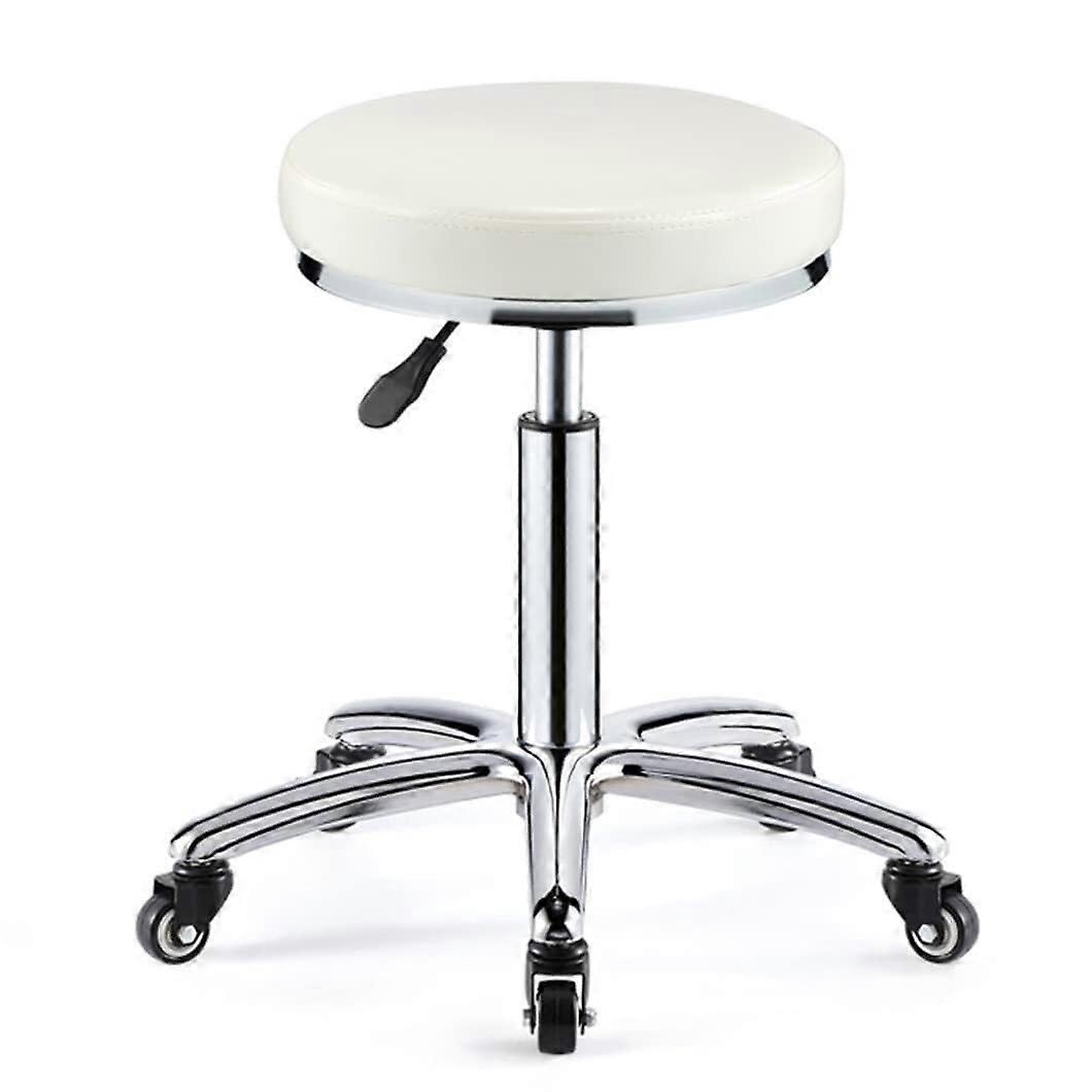 Rolling Workshop Stool Adjustable Height 440 lb Capacity PU Leather Swivel Chair with Wheels White