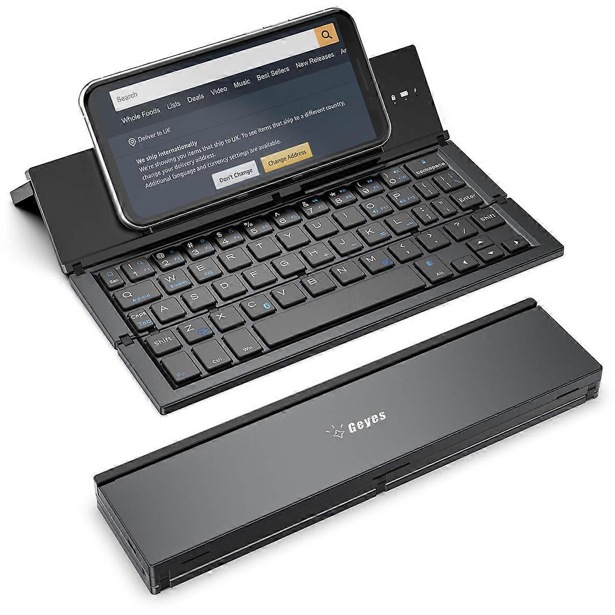 Ultra Slim Bluetooth Folding Keyboard with Dual Channels for iOS Android Windows, Black