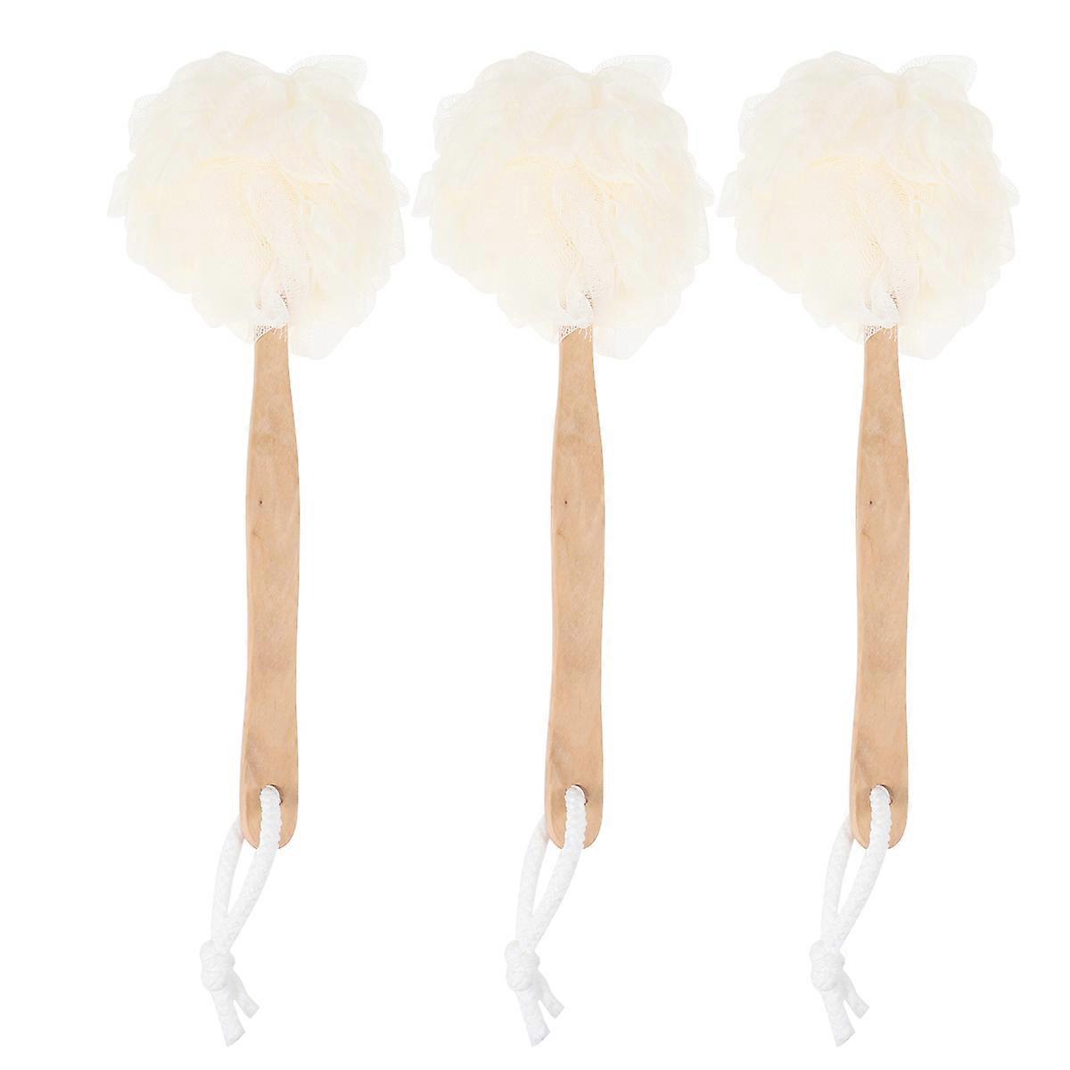 Wooden Long Handle Bath Balls Bath Flower for Bathing 3Pcs
