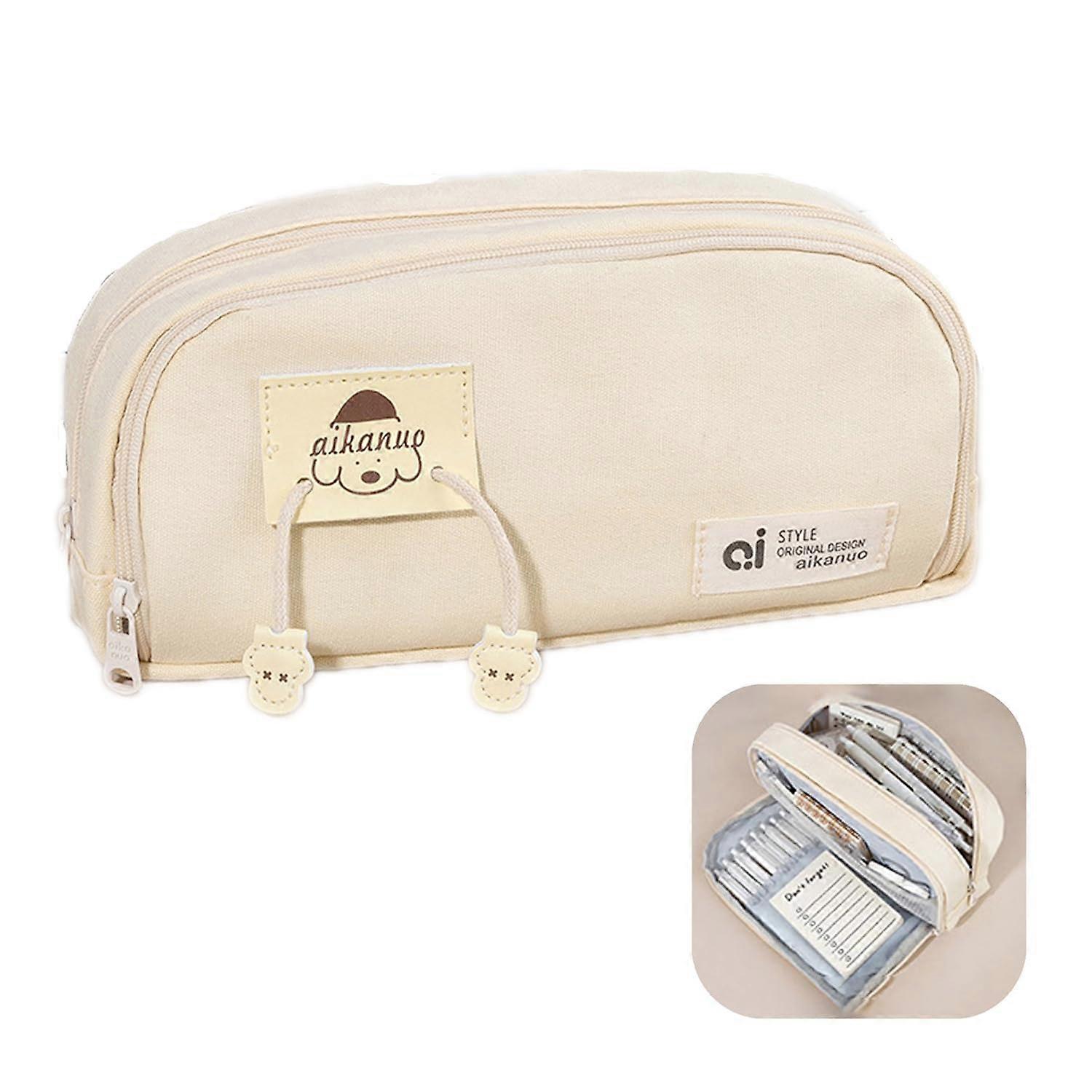 Cute Pencil Case Large Capacity Foldable Canvas Pencil Pouch for School Students White