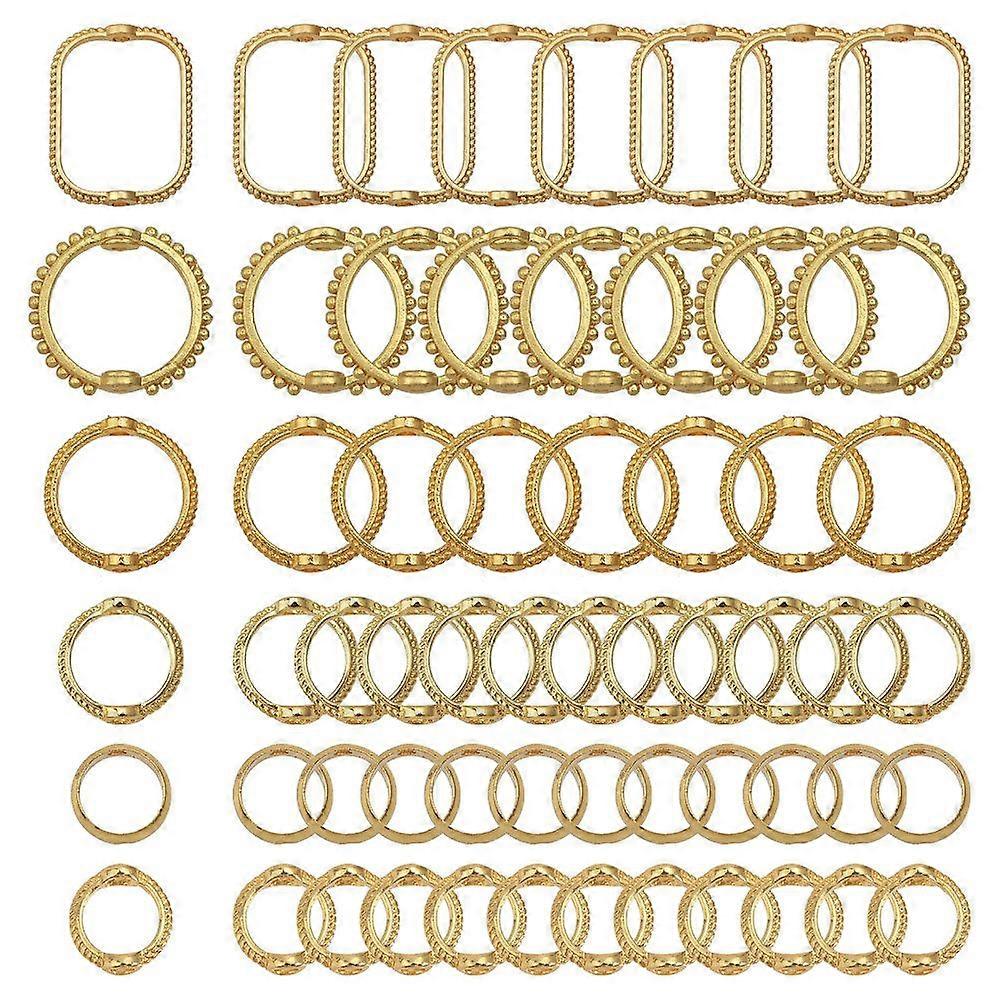 60pcs 6 styles Alloy Bead Frame Golden Round Ring Rectangle 8.5~20x8~15.5mm