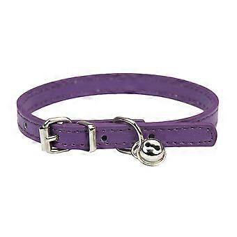 Adjustable Purple PU Leather Pet Collar with Bell for Cats and Small Dogs 2028cm