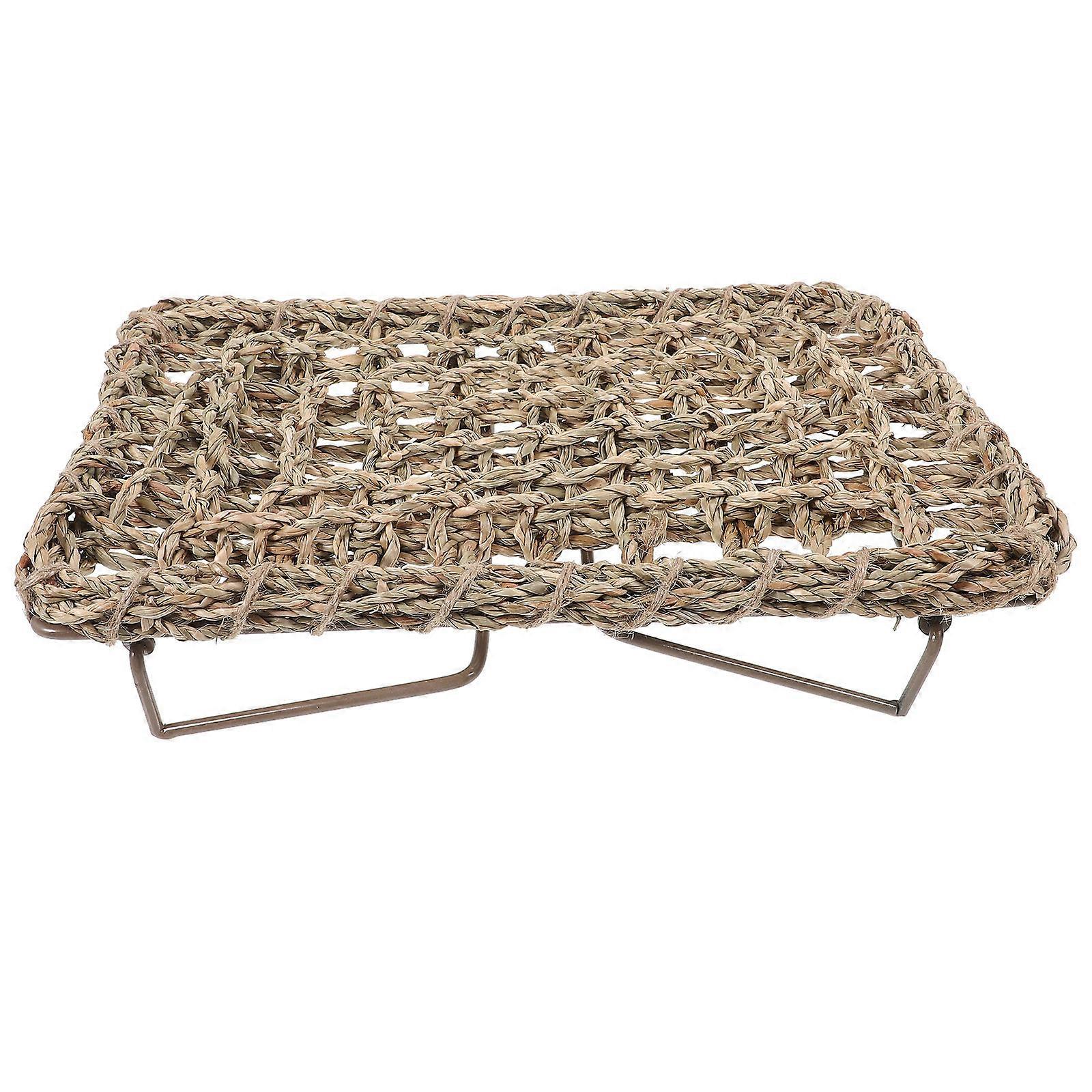 Bearded Dragon Lounger Bed Reptile Lizard Sleeping Bed Rectangular Woven Design Straw Material 1Set