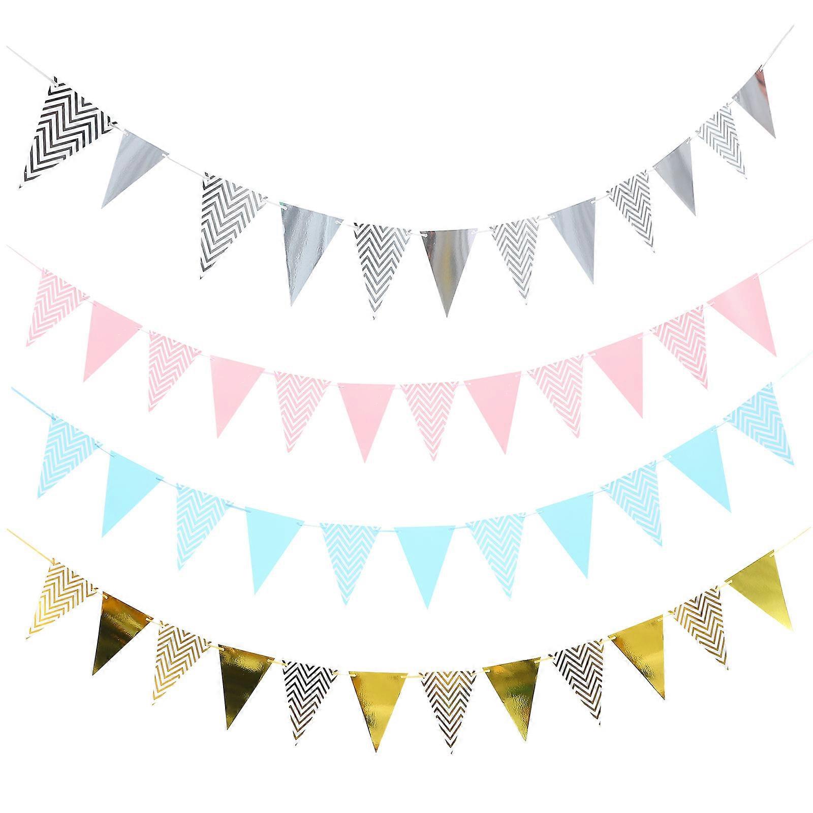 Wave Pattern Pulls Flag Paper Decoration for Birthday Party 4Pcs Set