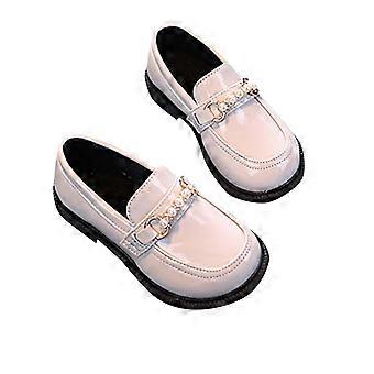 Mocassins compensés pour fille, à enfiler, avec chaîne et talon épais, bout rond, en cuir blanc, pour uniforme scolaire, tailles 2-3 ans.