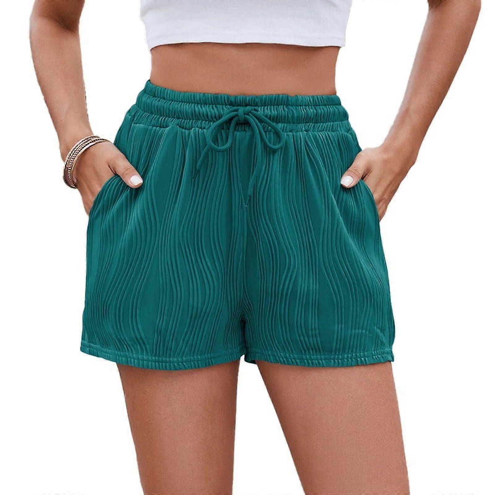 Women's Solid Drawstring Shorts with Pockets - Casual Lounge Elastic Waist