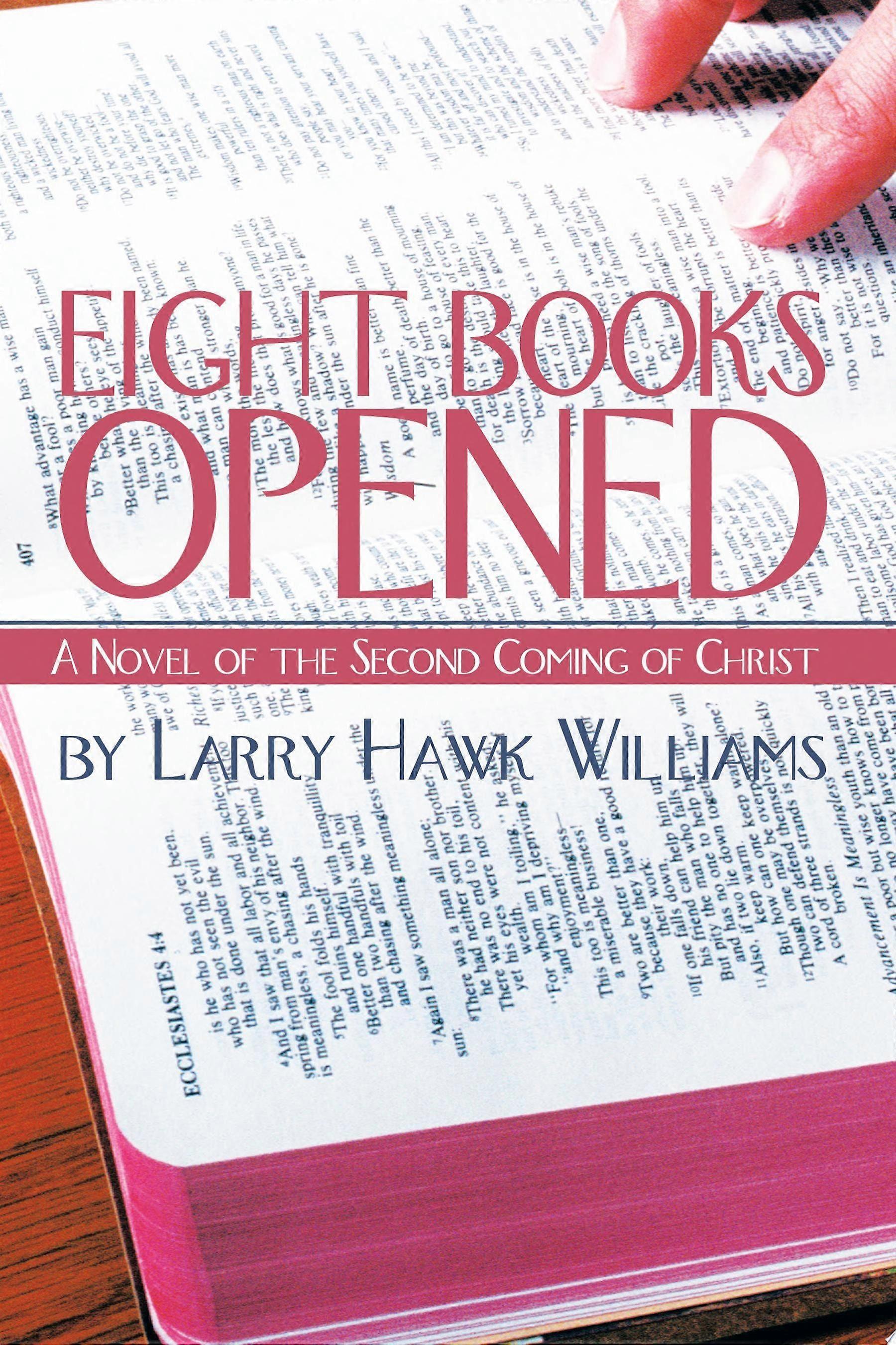 Eight books opened