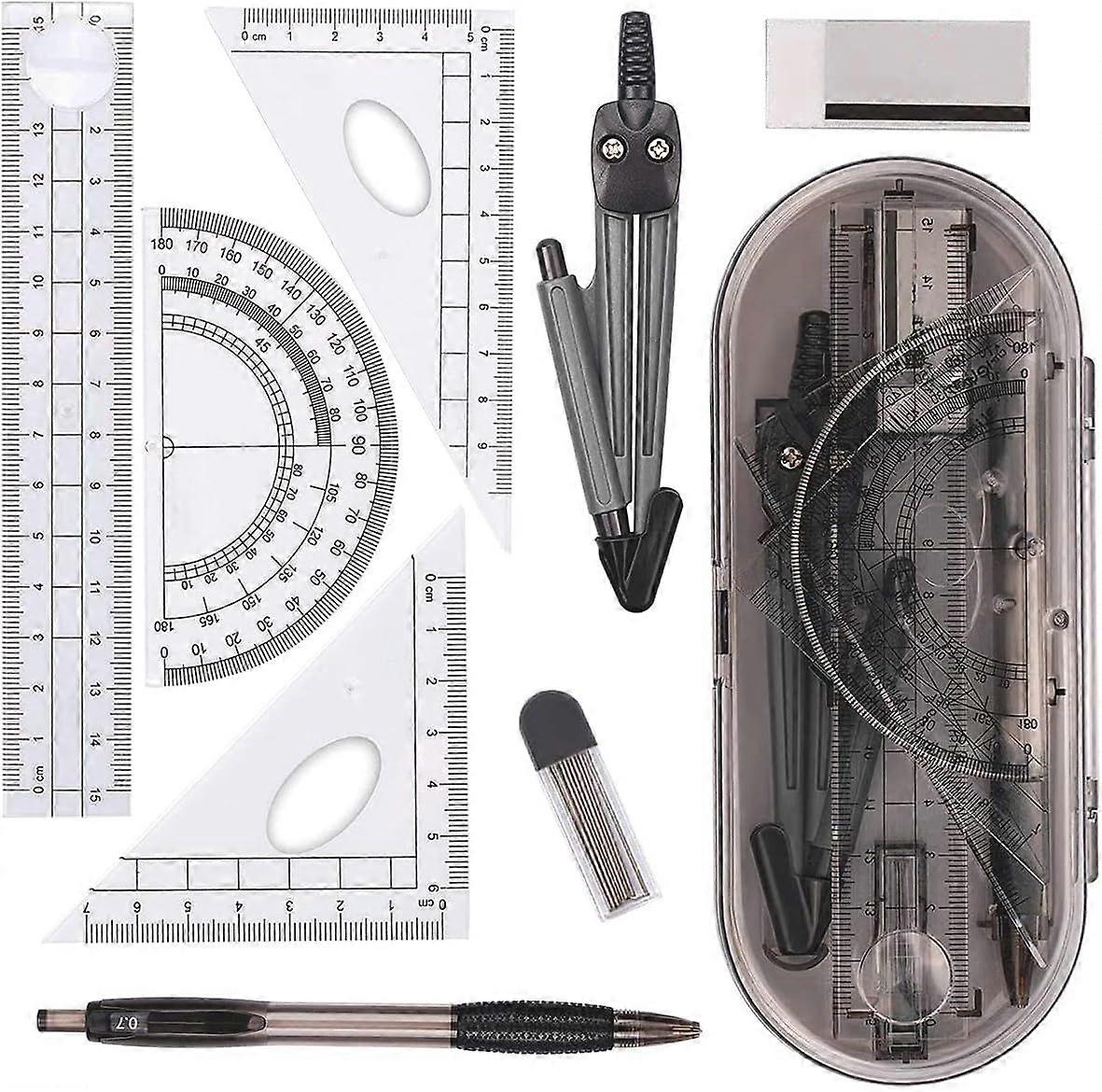 Math Geometry Kit Set, Including Ruler, Protractor, Compass, Pencil Lead Acsergery Gift