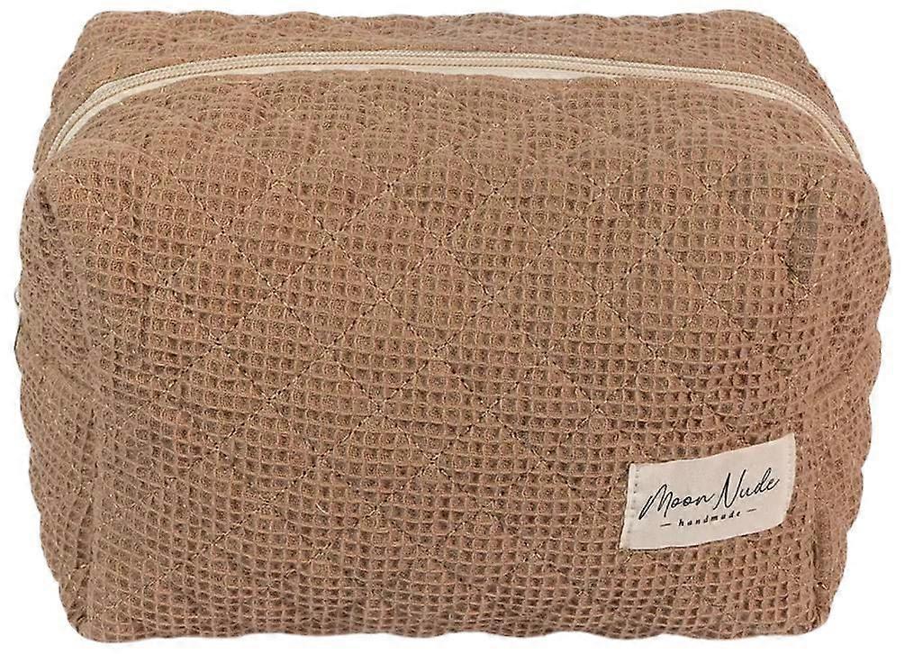 Moon Nude Waffle Large Makeup Bag - Brown/White