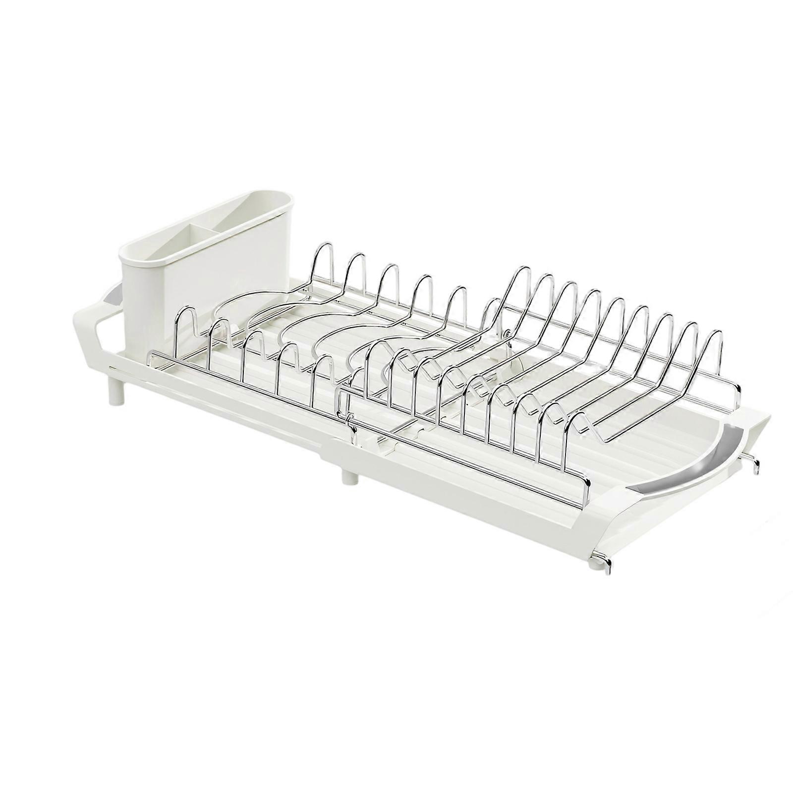 Sturdy Double Layer Extendable Kitchen Drain Board With Angled Design For Quick Drying And Organization  White