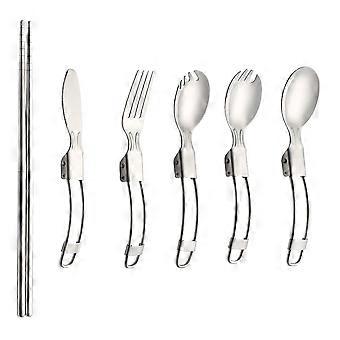 Portable Folding Spoon Stainless Steel Tableware for Camping 1Set Picnic