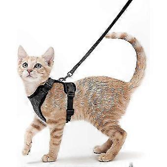 Adjustable Escape Proof Cat Harness and Leash for Walking, Breathable Jacket, Black, XS 26-27