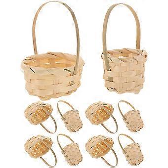 Cestas em miniatura para casa de bonecas, cestas trançadas para armazenamento, 10 peças, bambu bege.
