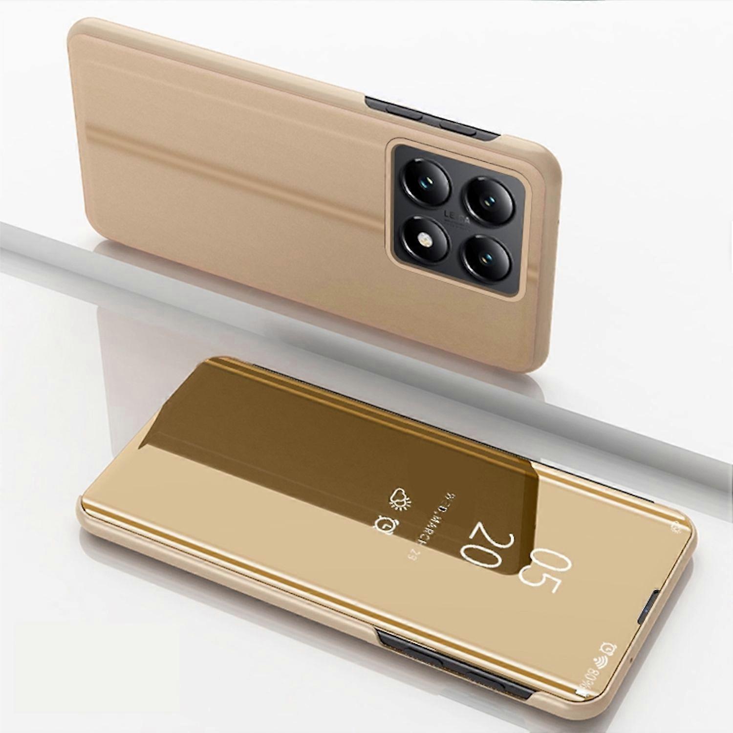 For Xiaomi 14T Pro View Mirror Phone Smart Cover Wake Up Function Case Gold