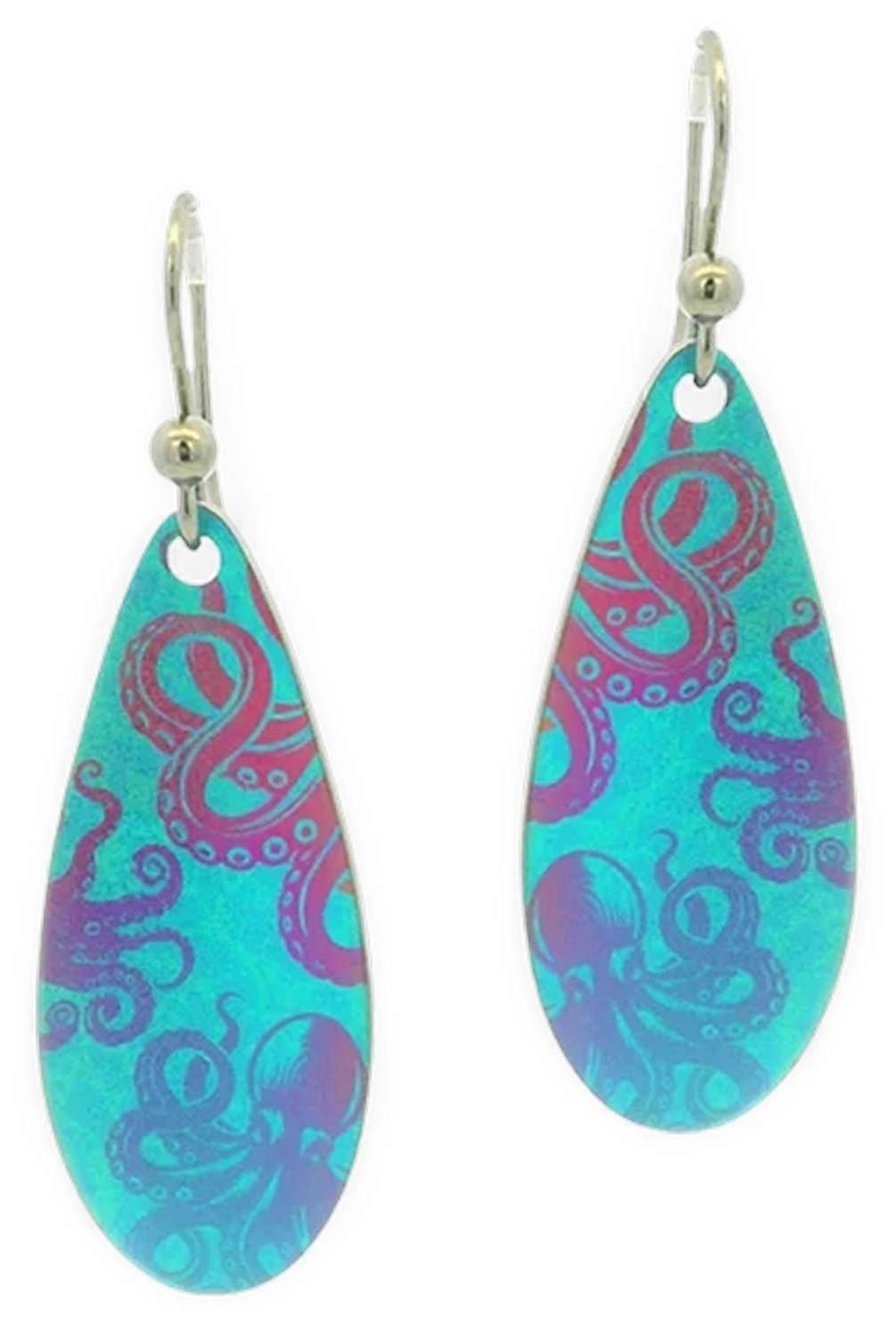 Ti2 Titanium Octopus Drop Earrings - Green