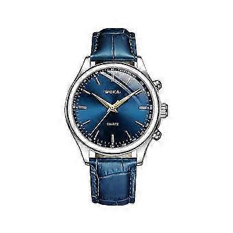 Men's Analog Quartz Watch with Blue Leather Strap Round Plastic Case for Daily Casual Wear