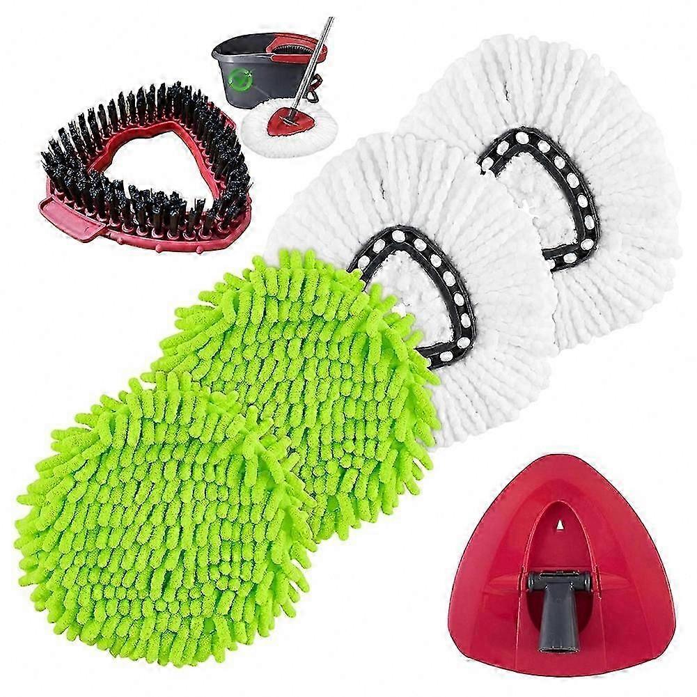 Complete Replacement Kit 4-Pack Spin Mop Replacement Heads Compatible with Ocedar Easywring 1 Tank, Includes Scrubber & Base