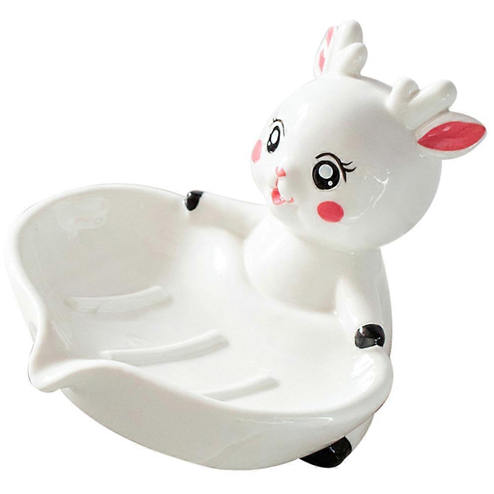 Ceramic Deer Soap Holder White with Drainage for Kitchen Use