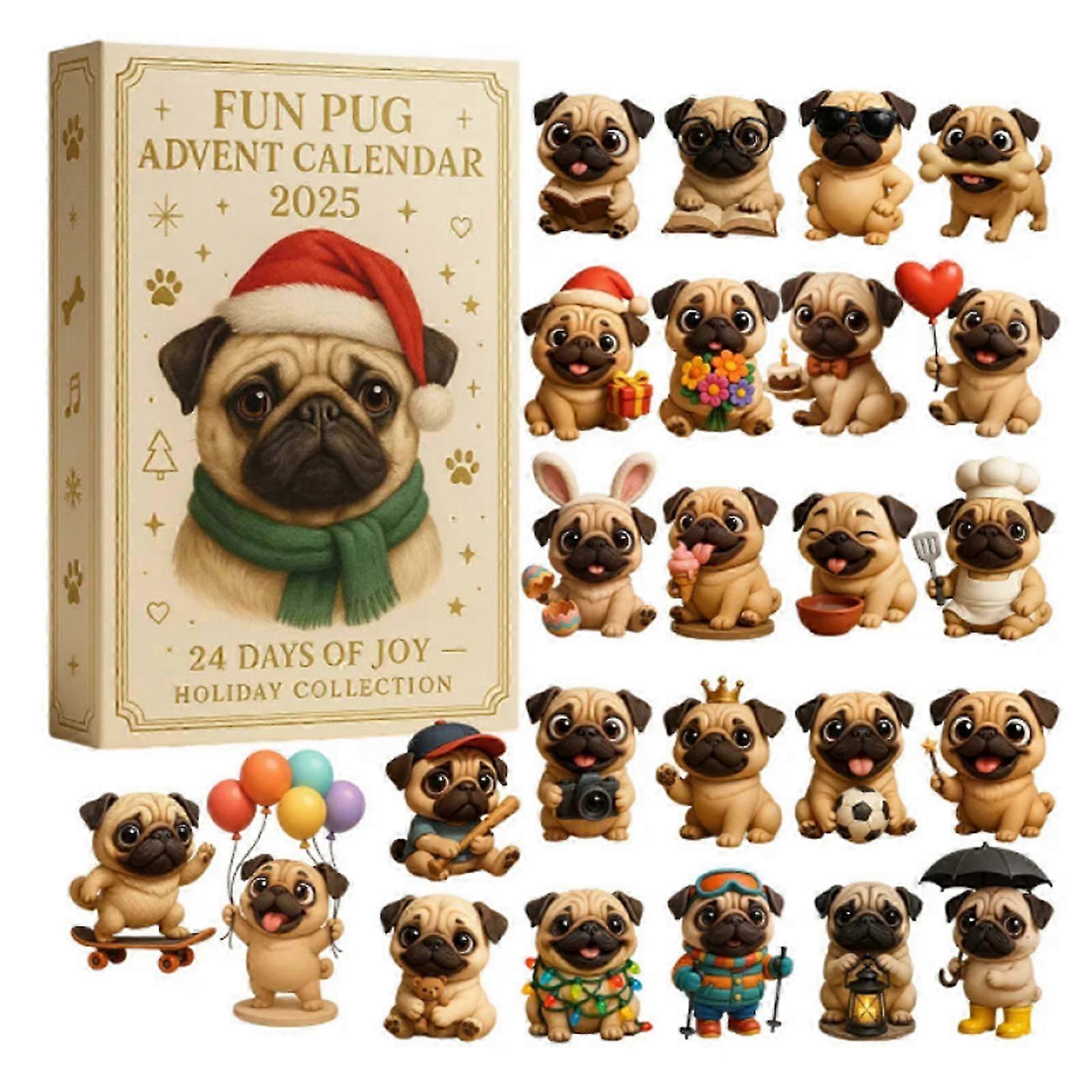 Hand-Painted Pug Figurine Advent Set