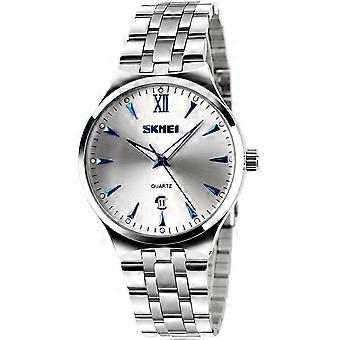 Classic Stainless Steel Men's Watch Simple Design Watch with Calendar Silver Watch (Blue) [MI]
