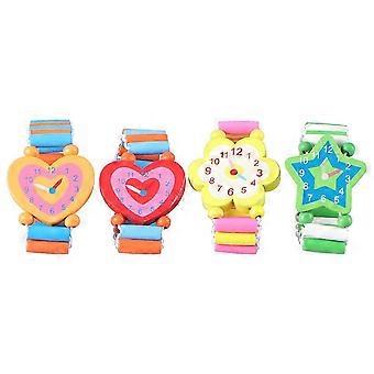 Wooden Kids Wristwatch Toy, Assorted Color Cartoon Design, Easy to Wear, 15 Pieces for Baby Shower Souvenirs, Kids Birthday Party Gifts