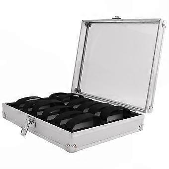 Boîte de présentation pour montres et bijoux, boîtier rectangulaire en aluminium avec 12 compartiments.