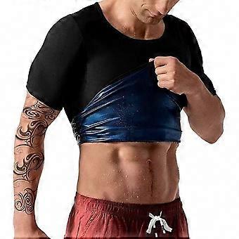 Workout Men's Sauna Sweat Suit Short Sleeve Compression Waist Trainer Vest Sweat Enhancer