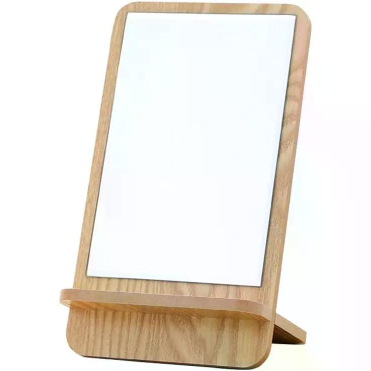 Tabletop Makeup Mirror with Wooden Stand, Retro Reflection