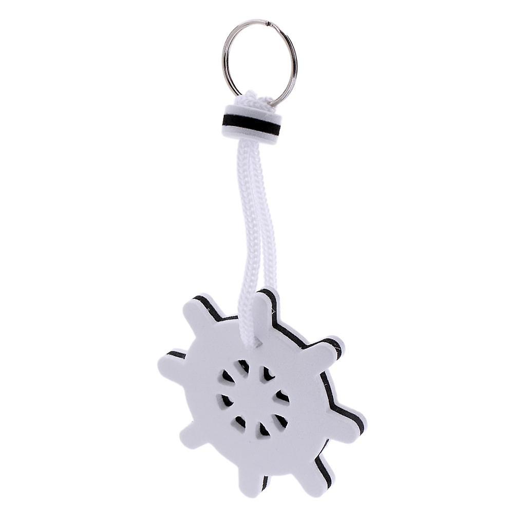 Steering Wheel Shaped Marine Boating Keyring Floating Key Ring Float White