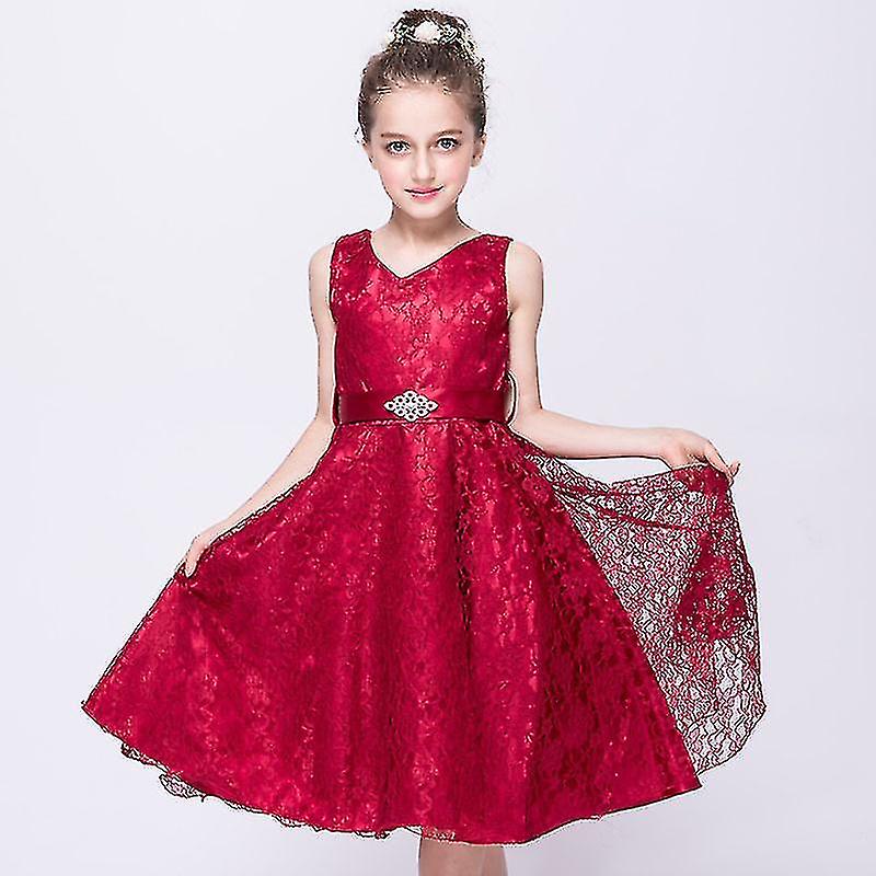 Sjq 3-13 سنوات الأطفال الفتيات حزب الدانتيل اللباس فساتين بلا أكمام