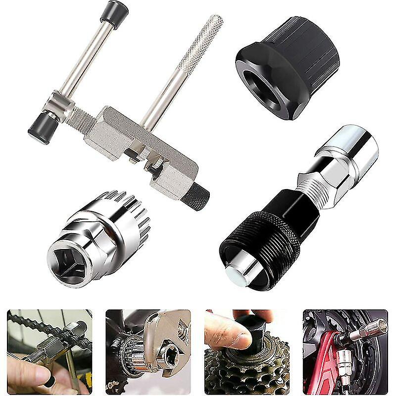 4 Pcs Mountain Bike Repair Tool Kit, Bike Chain Tool Set, Chain Breaker + Bottom Bracket Remover Tool + Bike Crank Puller + Freewheel Puller