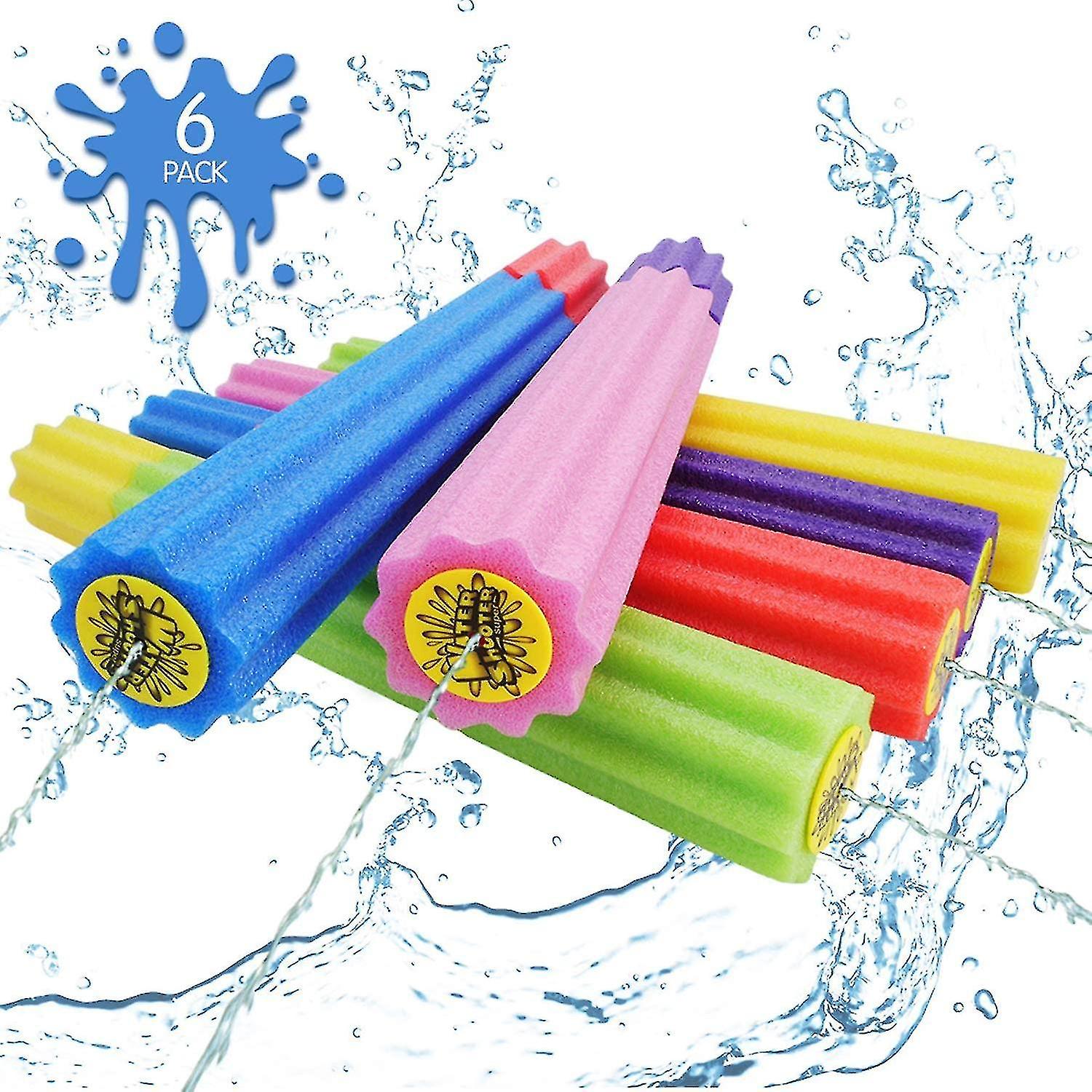 6 Pack Safe Foam Noodles Pump Action Outdoor Squirt Gun For Pool/beach/yard/party Play up To 30 Ft 1