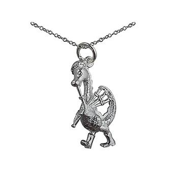 Silver 27x15mm Nessie with Bagpipes Pendant with a rolo...