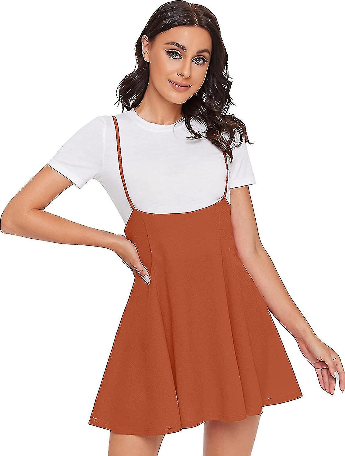 Women's Basic High Waist Flared Suspender Skirt Overall  Without Tee S-2xl