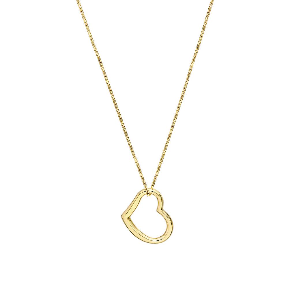 14k Solid Yellow Gold Open Love Heart Pendant With Adjustable Cable Chain 18 Inch Chain Necklace for Women and Men
