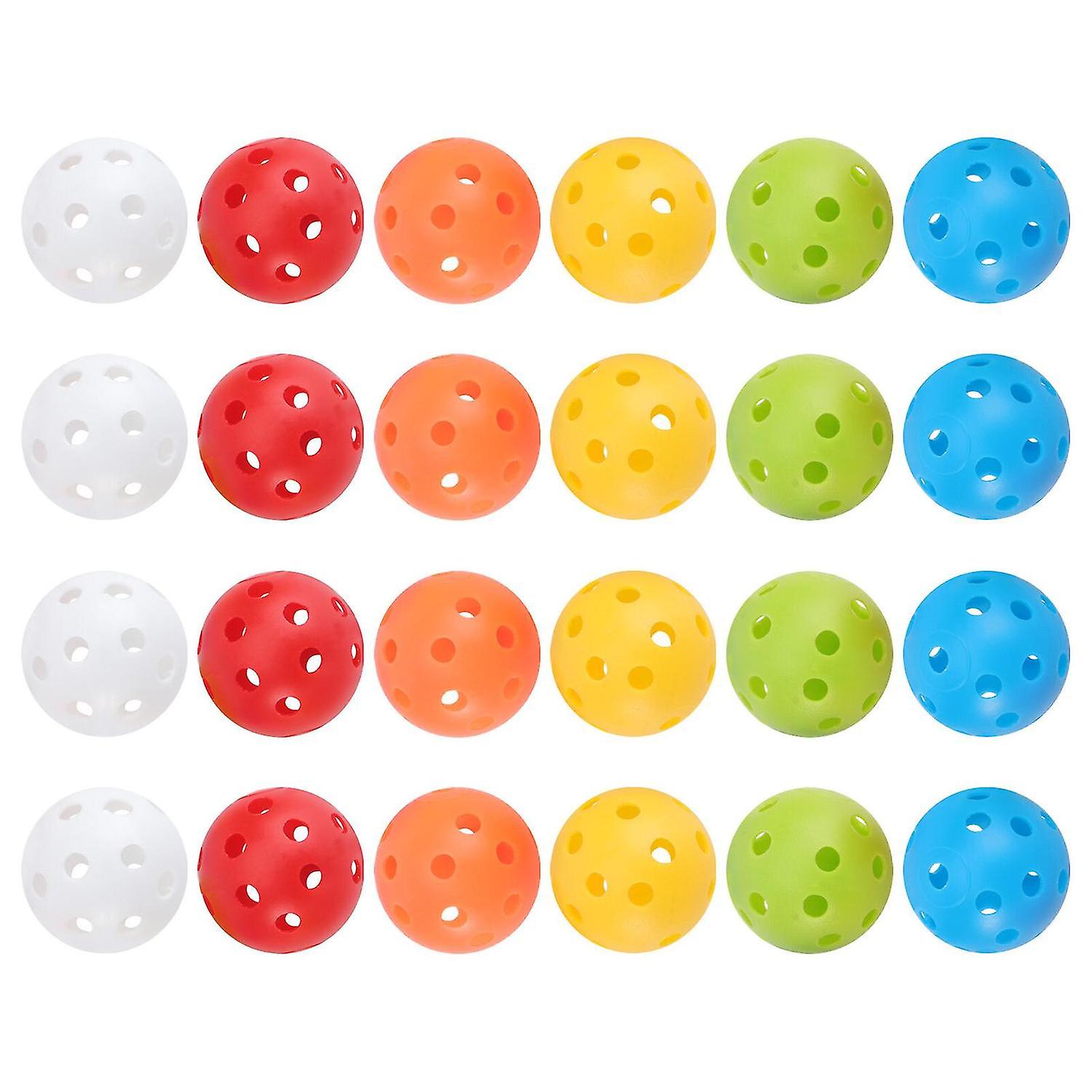 24pcs Perforated Plastic Play Balls Hollow Practice Training Sports Balls (mixed Colors)