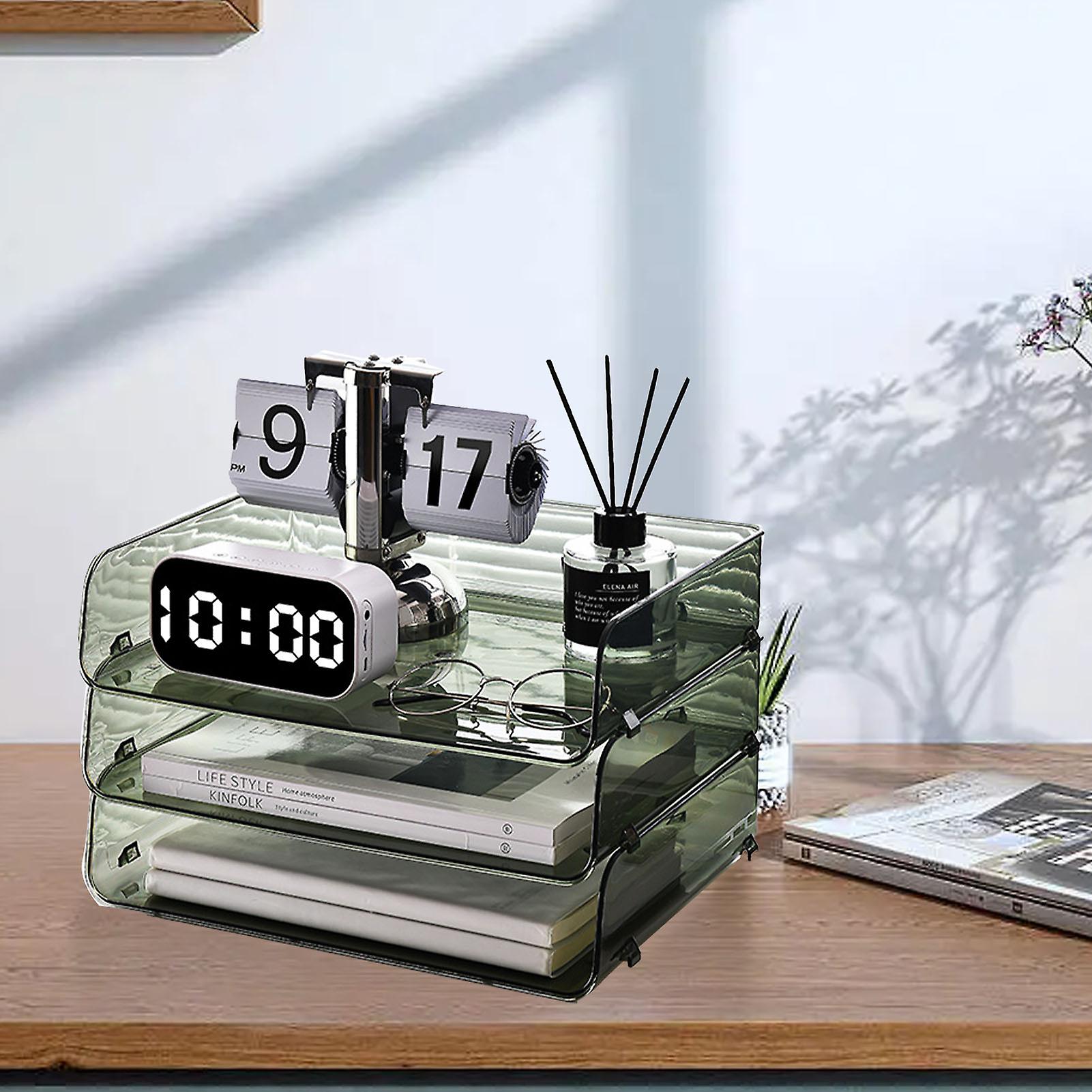 A4 Paper Storage Box Stackable Plastic Large Opening Single Layer Desktop File Organizer for Office Green 32.5x25x7.5cm/12.8x9.8x3.0in 