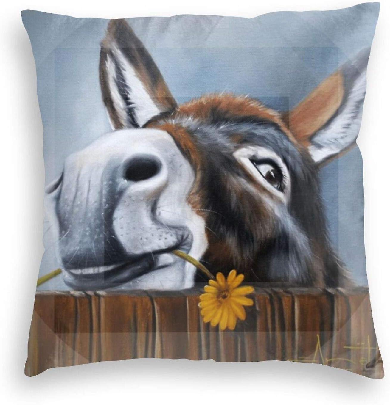 デイジープリント面白い漫画のベッド枕ベルベットソファ枕カバー3Dプリントソファ枕カバーカークッション(20 "X20"、黒)と呼ばれるロバ