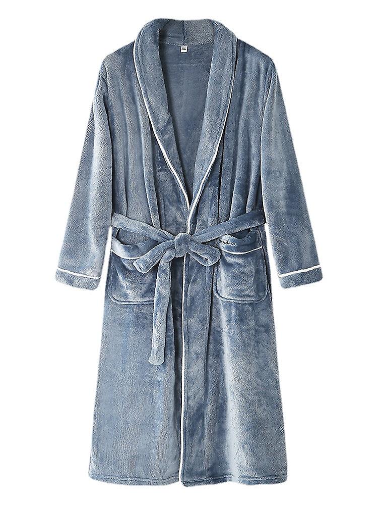 Men's Flannel Lapel Robe With Double Pockets, Belt, And Contrast Binding - Warm And Stylish
