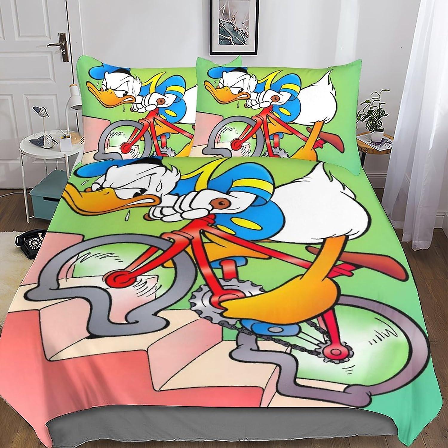 انتيمة دونالد داك 3D طباعة الفراش مجموعات، مع أكياس وسادة، لحاف غطاء مجموعات ستوكات لينة 3 قطع، لطيف أنيمي غطاء لحاف مع سحاب المعزي 