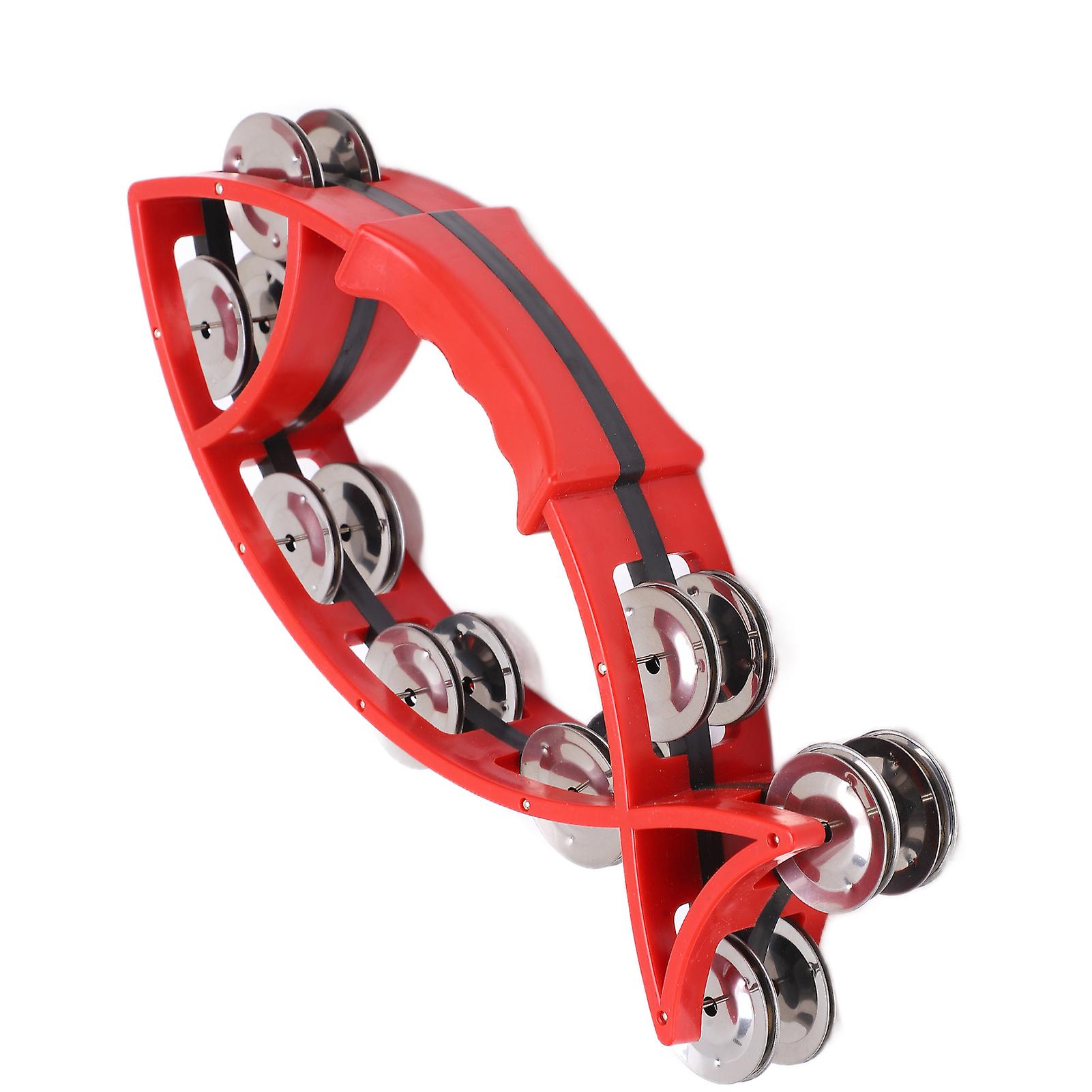 Hand Tambourine Bell Smooth Fish Shape Double Row Red ABS