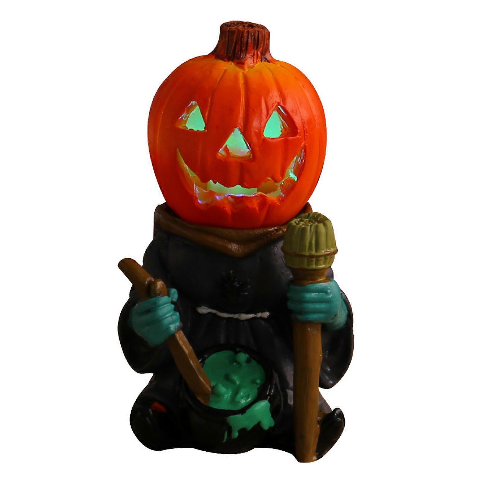 Pumpkins Knights Garden Ornament with LED Light Horror Home Decor Ornament for Home Desktop